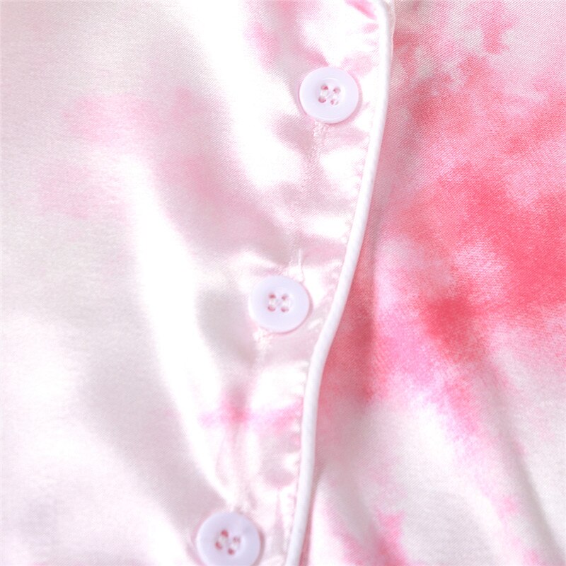 Børn dreng pige satin pyjamas sæt tie dye print revers lange ærmer knapper skjorte top+bukser 2 stk baby nattøj jakkesæt