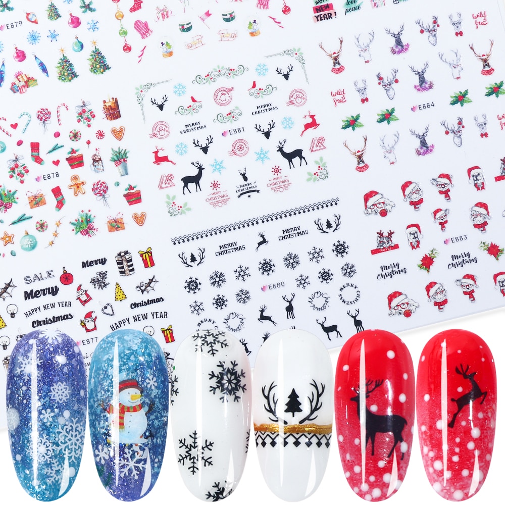 11 Stuks Jaar Stickers Op Nagels 3D Kerstversiering Sneeuwvlokken Elanden Lijm Sliders Folies Voor Nagels Xmas SAE875-885