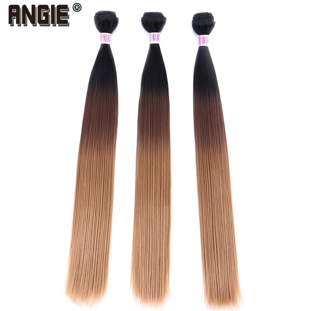 ANGIE Synthetic Hair Weave Three Tone Ombre Hair Bundles Silky Straight Hair Extensions for Black Women
