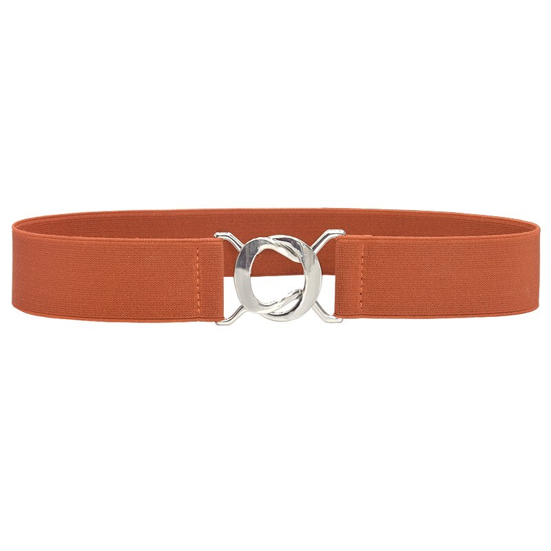 Elastic Wide Waist Belt Metal Buckle Ladies Dress Belt Solid Color Black Women Belts: brown