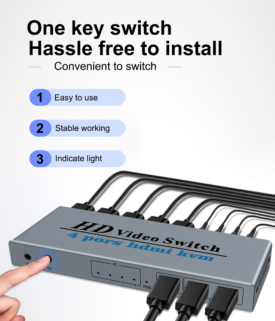 4-portowy HDMI USB KVM 4K przełącznik Splitter do wspólnego monitora klawiatura i mysz adaptacyjna drukarka EDID / HDCP Plug And Play