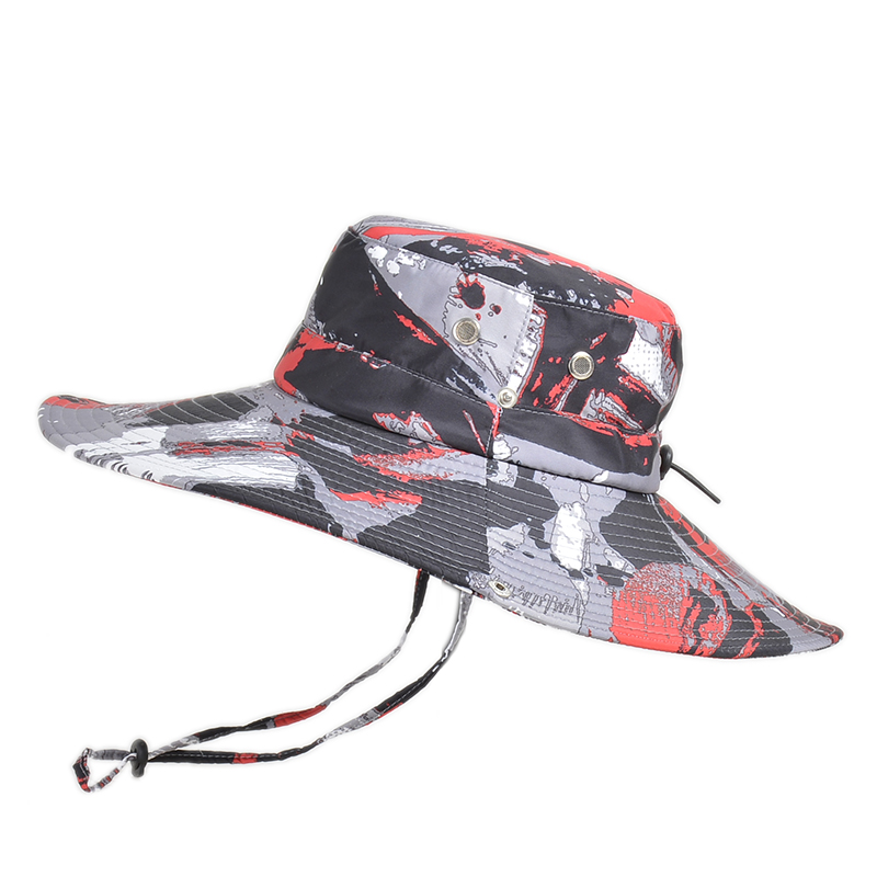 Summer Handsome Outdoor Climbing Fishing Tourism Dual Purpose Men Large Brim Sun Fisherman Hat Bucket Hat Sun Protection Cap: 9015-red