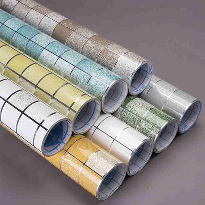 45cm*100cm Bathroom Kitchen Waterproof Self-adhesive Plaid Stickers Anti-oil Wrap Tile paper Wall Stickers Waterproof Wall Z7Y5