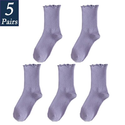 Calcetines con volantes de princesa para mujer, calcetín, colores sólidos, para la universidad, dulces, 5 pares: 5