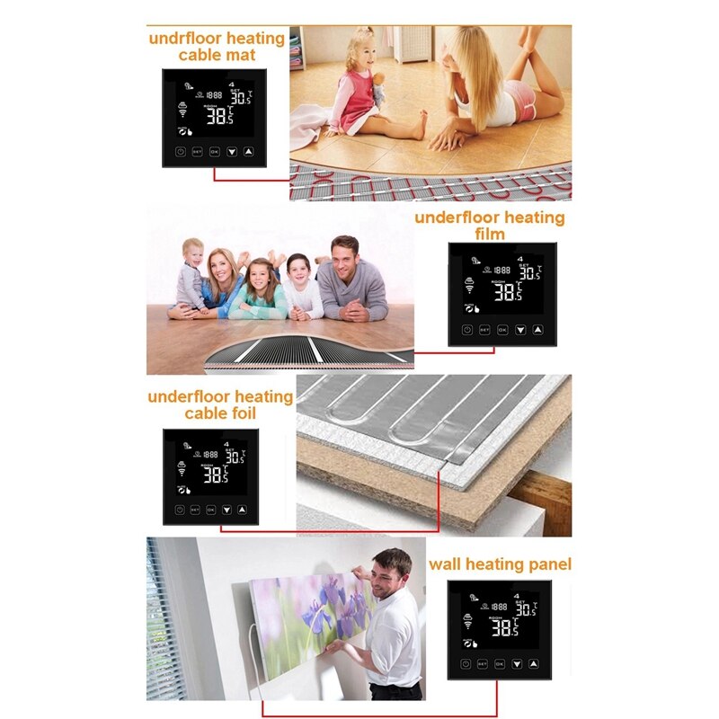 Hy603 -2Wifi Remote Control Black Electrical Underfloor Heating and Infrared Panel Digital Wifi Thermostat