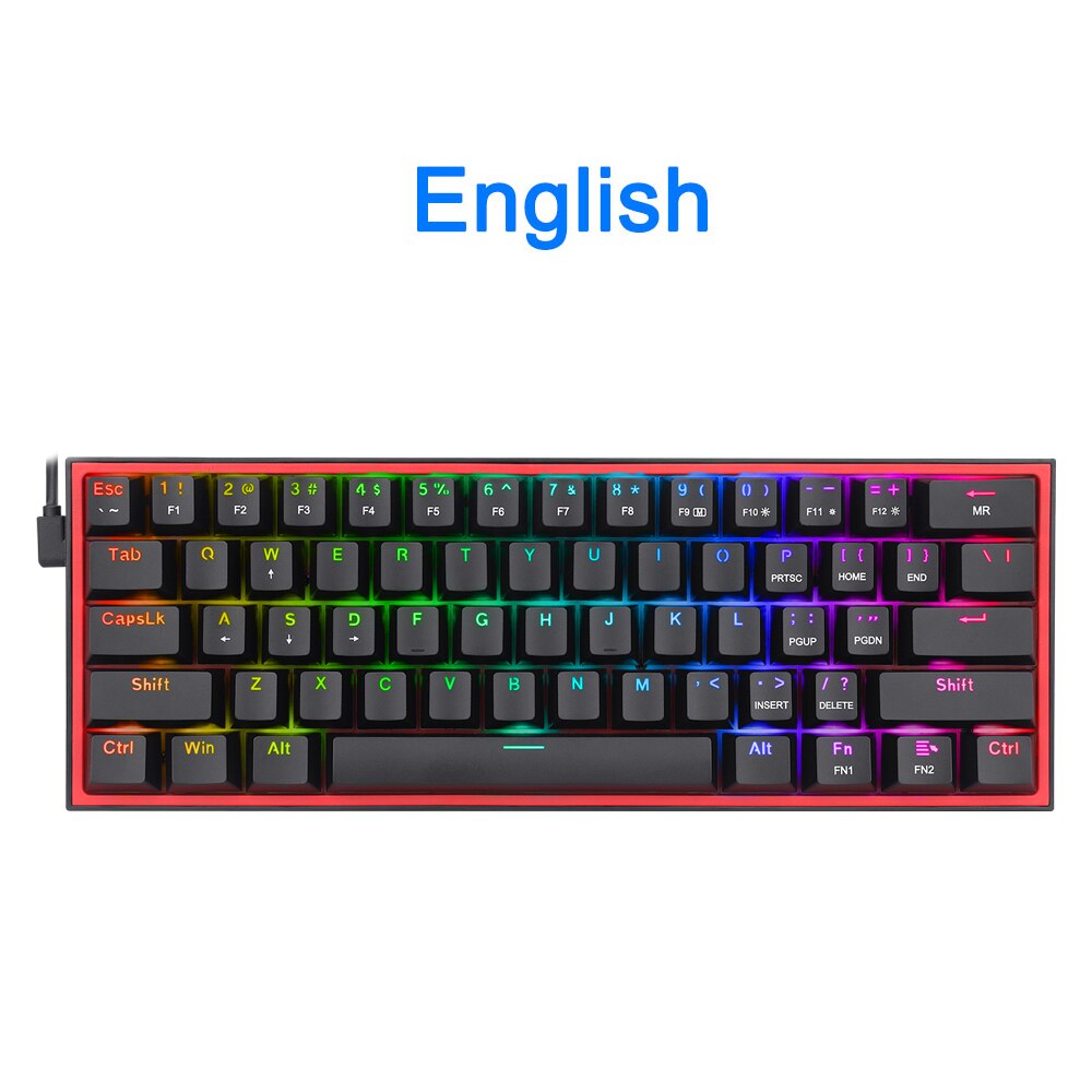 Redragon Fizz K617 Rgb Usb Mini Mechanische Gaming Toetsenbord Rood Schakelaar 61 Toetsen Bedrade Afneembare Kabel, Draagbare Voor Reizen: K617RGB