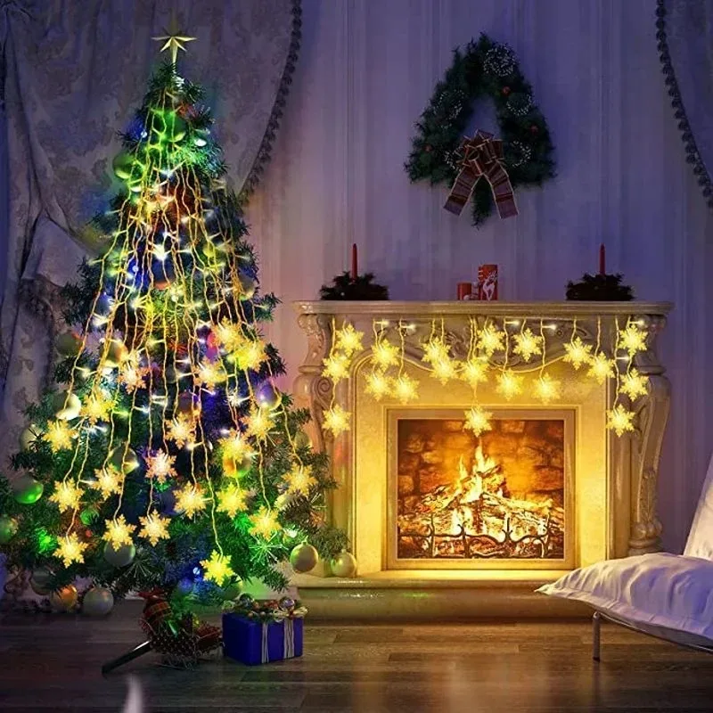 Luzes de natal guirlanda led luzes da corda flocos de neve piscando cortina de fadas luz para festa de casamento do feriado decoração de ano novo