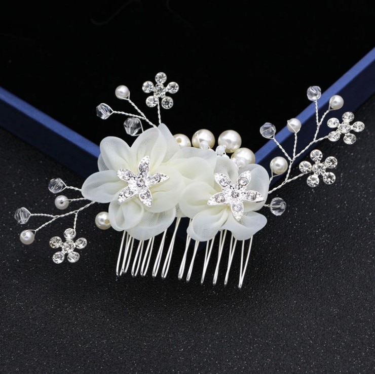 Women Bridal Ivory Red Flower Hair Comb Crystal Tiara Pearls Gorgeous Hair jewellry Wedding Party Decoration Accessories