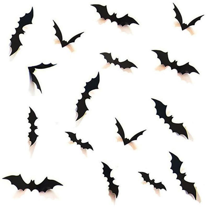 12 Stks/pak Halloween 3D Bat Stickers Muurstickers Venster Decoraties 4 Size Realistische Spooky Opknoping Vleermuizen