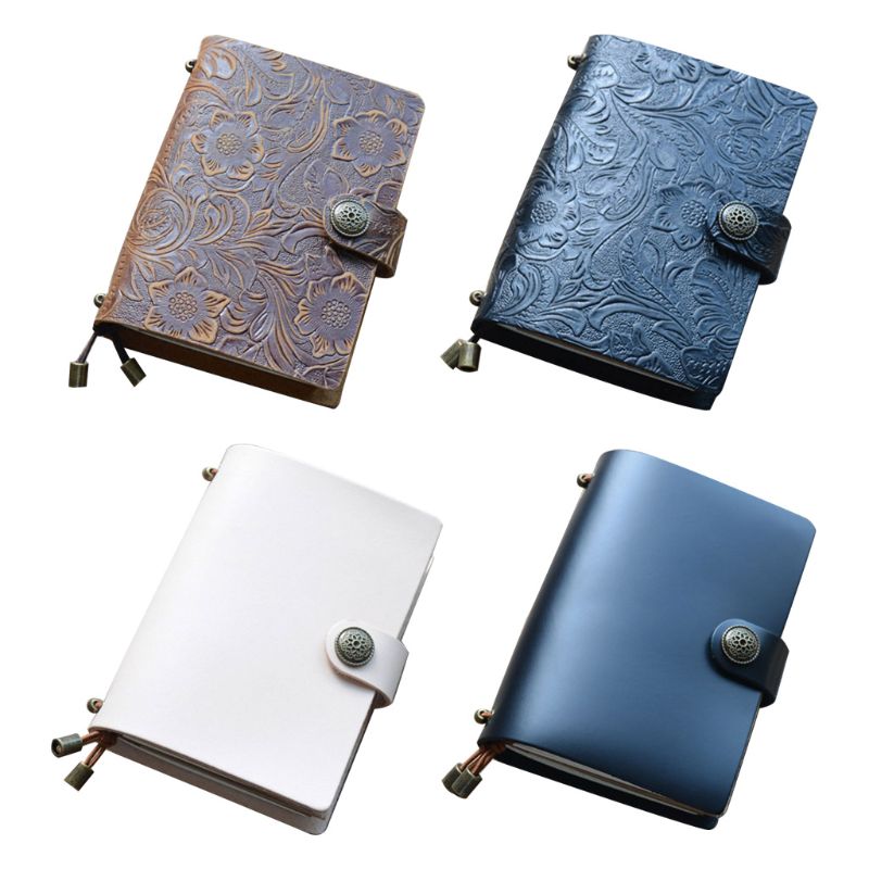 Vintage Leather Travel Journal Notebook Diary Embossed Flower Press Notepad Sketchbook Handmade Travelers Note Book