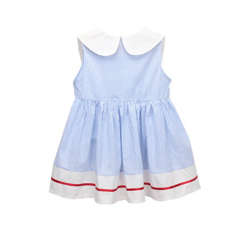 New Baby Girl Summer Dress In Embroidery Print Blue Color