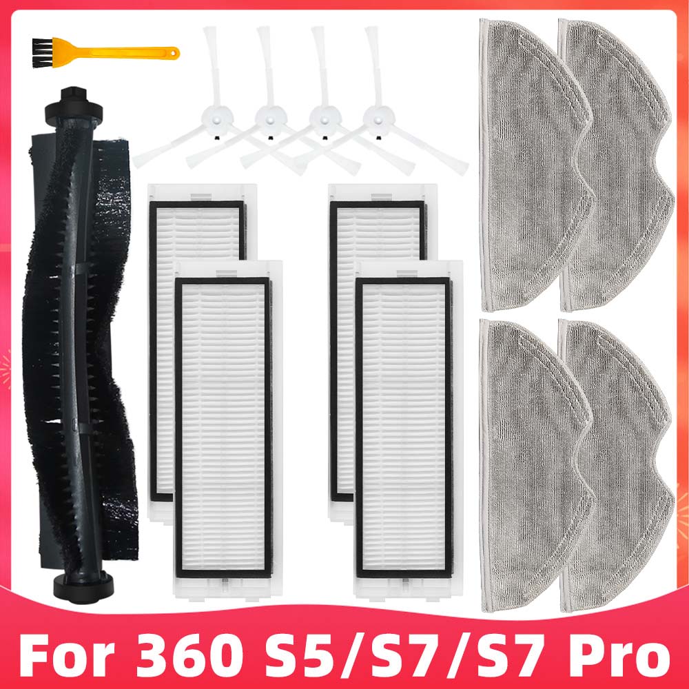 Fit for 360 S5 / S7 / S7 Pro Robot Vacuum Cleaner Spare Parts Roller Side Brush Hepa Filter Water Tank Filter Mop Cloths Rag: Dark Khaki