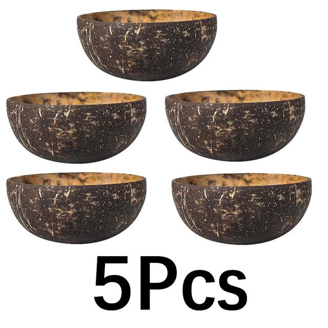 Eco Vriendelijke Natuurlijke Kokosnoot Kom Houten Ramen Fruit Salade Noedelkom Rijstkom Craft Decoration Leuke Soepkom Set: 5 bowl