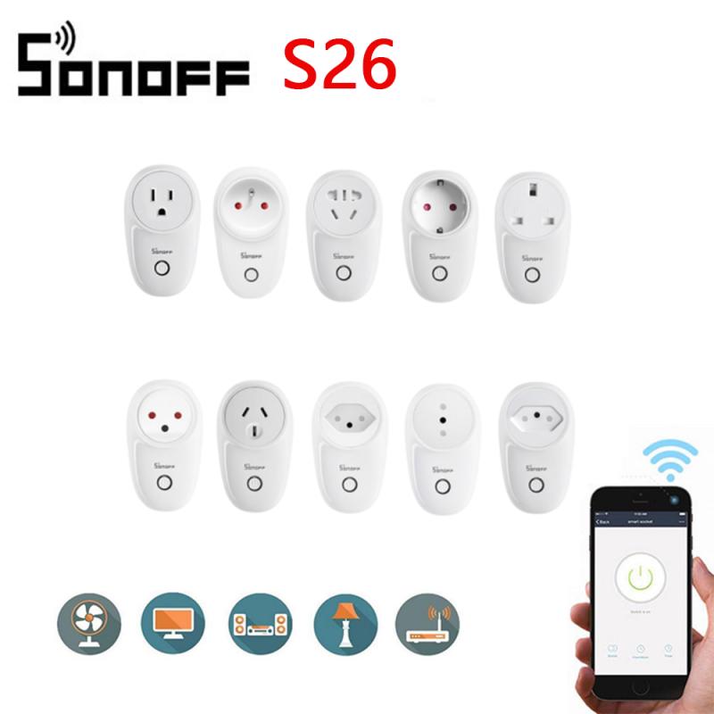 Itead sonoff s26 versão da ue wi fi casa inteligente sem fio soquete app controle remoto via ewelink trabalho com alexa google casa ifttt