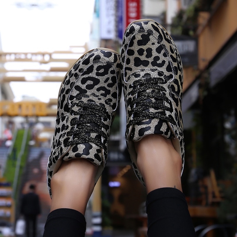 Leopard damskor 6cm tjockare höjd sula kvinna skor temperament vilda sneakers för dam zapatos de mujer
