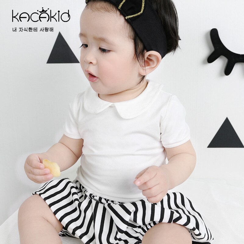 Kacakid Summer baby girls clothing sweet girl doll collar T-shirt children cotton short-sleeved shirt