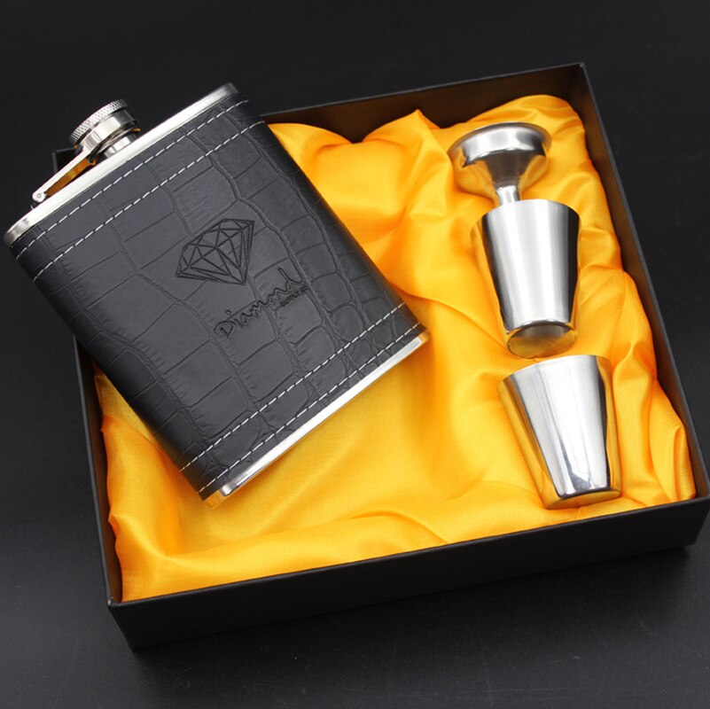 Liquor Flask set 7 oz Luxury Men set with 1 Funnel 2 Shot Glass Small Whiskey Bottles Alcohol Wiskey Pleather hip-flask: Default Title