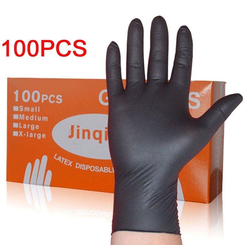 100 Stks/doos Zwart Wegwerp Latex Handschoenen Tuin Handschoenen Voor Huis Schoonmaken Rubber Catering Voedsel Handschoenen Tattoo Handschoenen