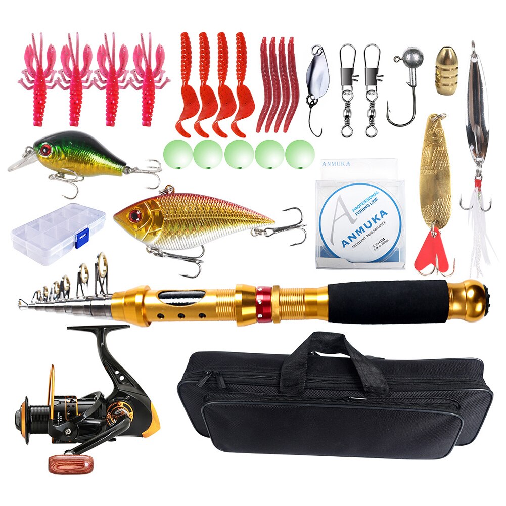 31pcs/Box Tackle Kits Fishing Lures Hooks Full Kit Pole Lead Hook Stop Beads Hard Bait Fishing Reel with Spinning Reel