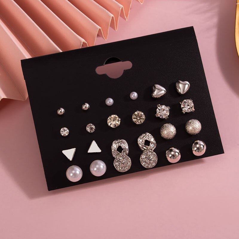 Women's Earrings Set Pearl Stud Earrings For Women Bohemian Geometric Small Crystal Heart Earrings Punk Jewelry: Combo 508 S