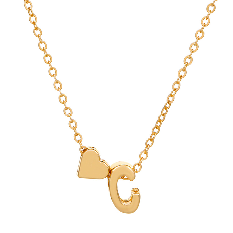 Nueva , collares de A-Z Capital para mujer, cadena corta de Color dorado, colgantes de corazón, artículos diarios sexis, joyería para el cuello, collar de decoración para: Oro oscuro