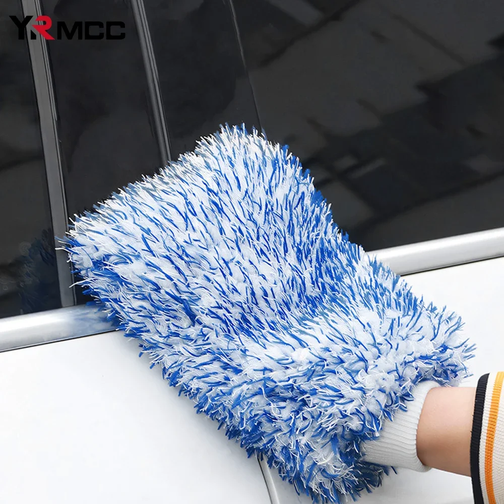 Guantes de lavado de coches, guante de limpieza de terciopelo Coral de agua fuerte de microfibra, herramientas de limpieza de eliminación de polvo engrosadas suaves, accesorios para coche