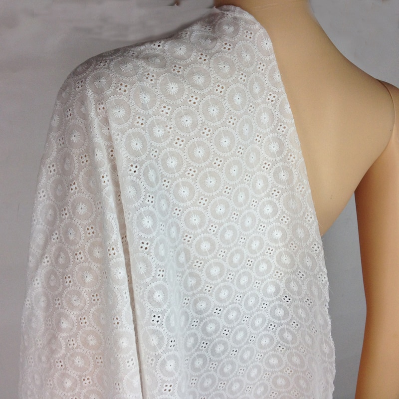 Summer Off White Swiss Cotton Voile Eyelet Lace Fabric for Dress,Diy Embroidered Apparel Patchwork Sewing Cloth,Width 130cm