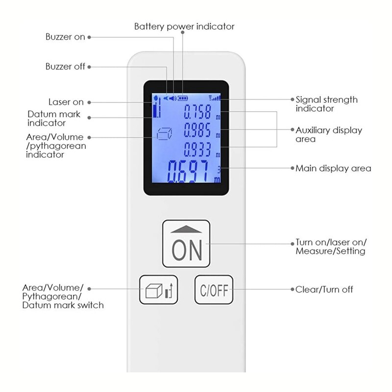 Portable Mini Handheld Distance Meter 35M Digital Rangefinder LCD Distance Area Volume Room Measurement Range Finder