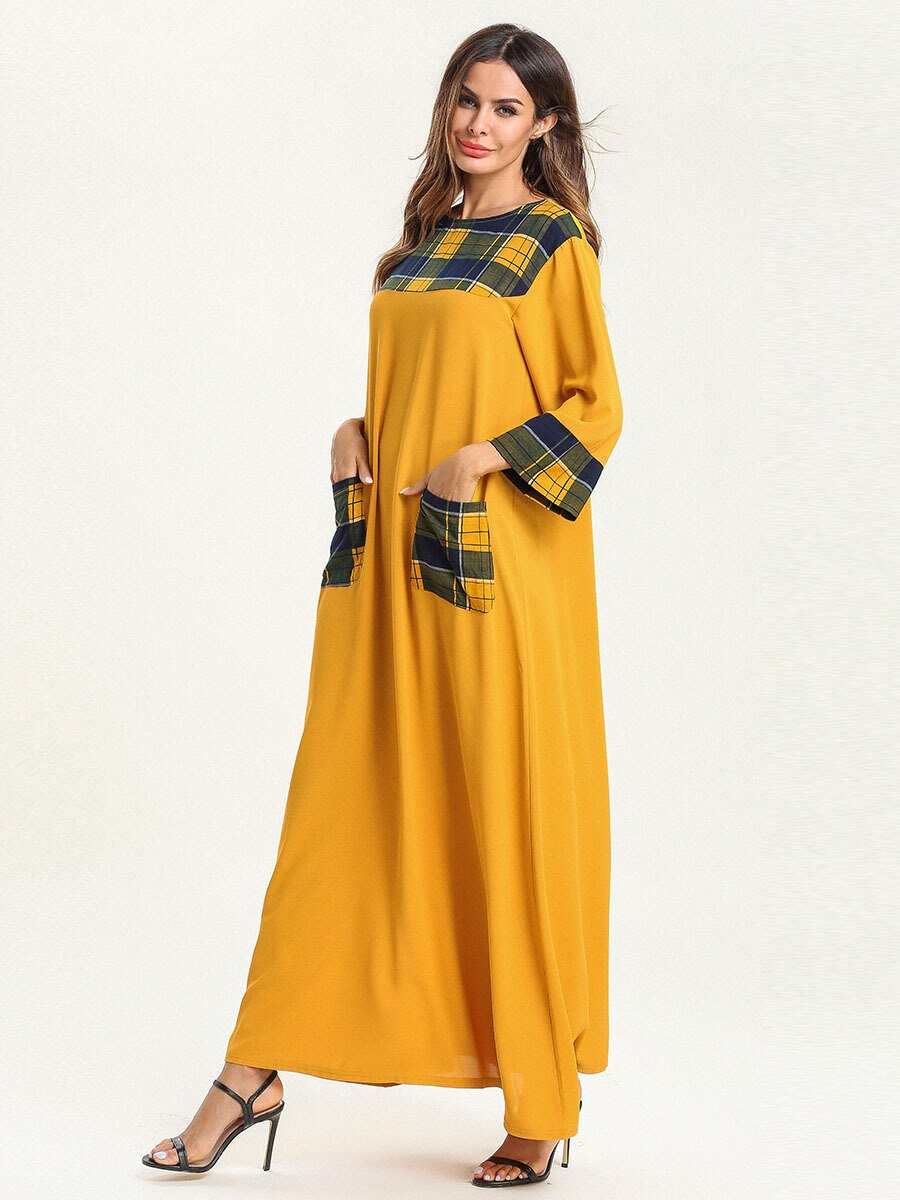 Abaya pour femmes, Robe musulmane, dubaï, Bangladesh, vêtements islamiques, Kaftan 4XL, Abaya arabe turc, poches jaunes,