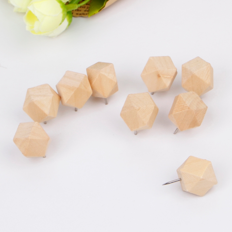 9 Pcs Wooden Thumb Tack Rhombic Decorative Drawing Push Pins Wood Head