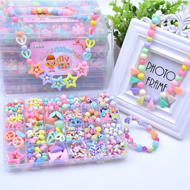 Diy handgemaakte kralen speelgoed met accessoires set kinderen 24 raster meisje sieraden maken speelgoed educatief speelgoed kinderen