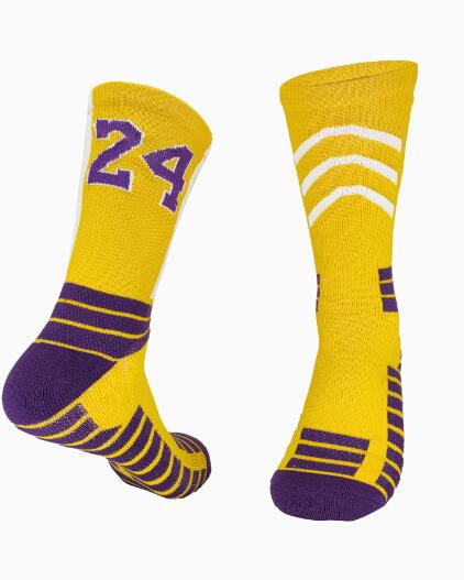 No23 No24 LA James KB LBJ Basketball Player Thick Sport Crew Towel Socks Digital Adult Thick Bottom Sports Socks men Basketball: 1Pair-24-yellow / Kids(EU31-36)