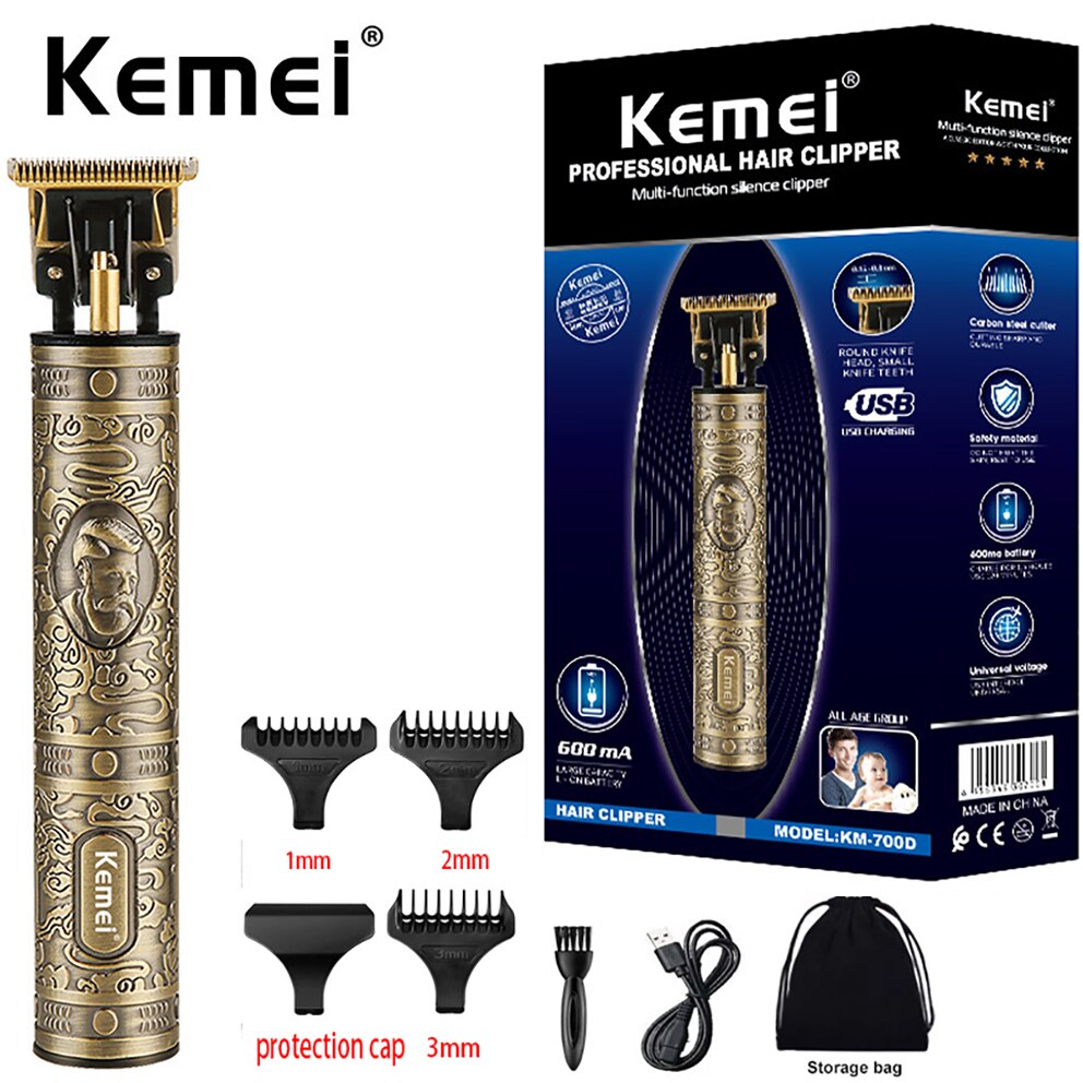 Kemei km -700d hårklipper frisør hårtrimmer til mænd retro buddha trådløs kant elektrisk hårklippemaskine
