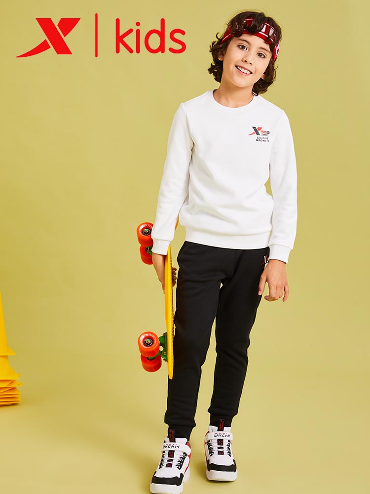 Xtep Kids Sweatshirt - Boys Girls Casual Pullover - Long Sleeve Loose Fit - Breathable