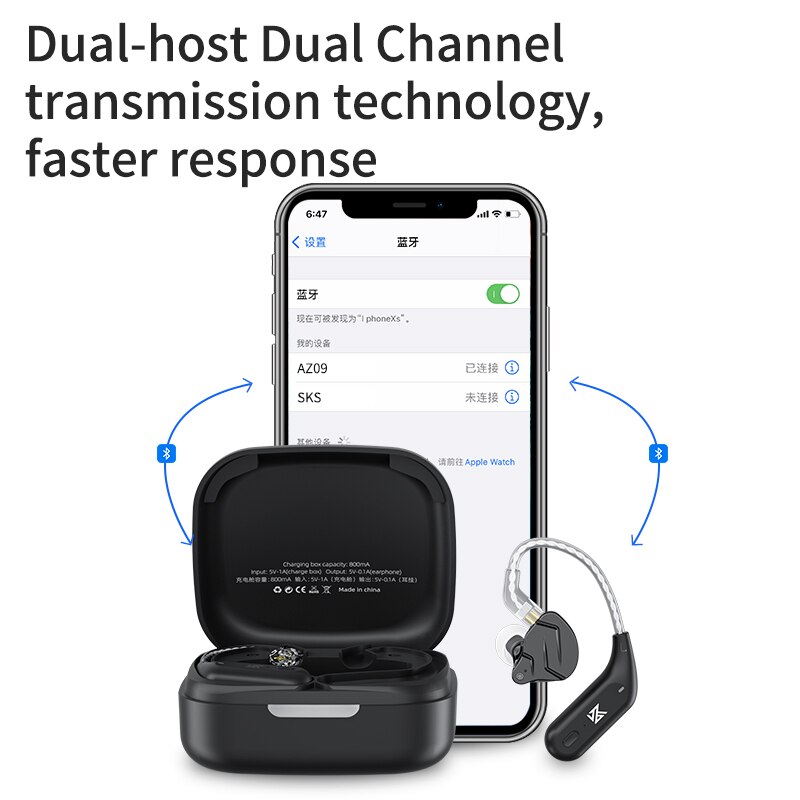 KZ AZ09 Bezprzewodowy kabel Bluetooth 5.2 do aktualizacji Bezprzewodowy zaczep na ucho HIFI z etui ładującym do słuchawek KZ TRN CCA Zestaw słuchawkowy ZAX ZSX