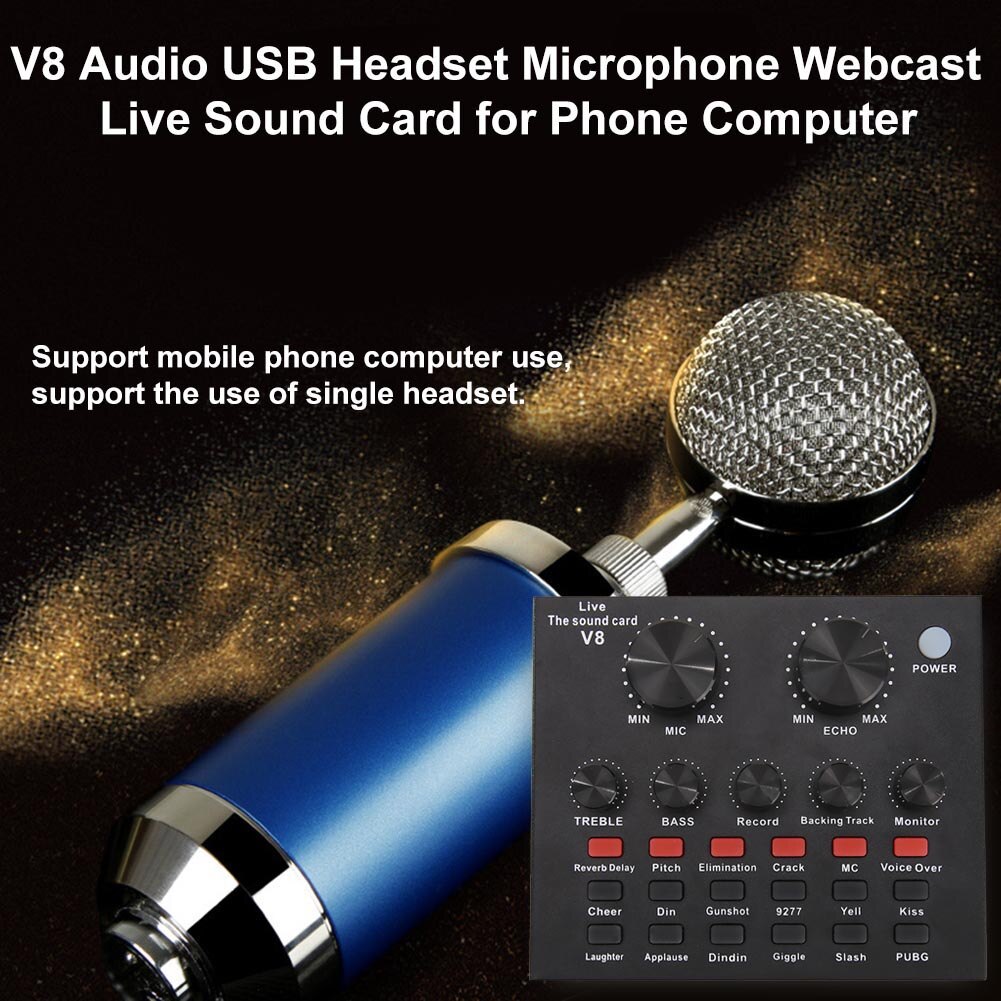 V8 Audio scheda Audio esterna cuffie USB microfono trasmissione Live scheda Audio regolazione supporto per PC cellulare