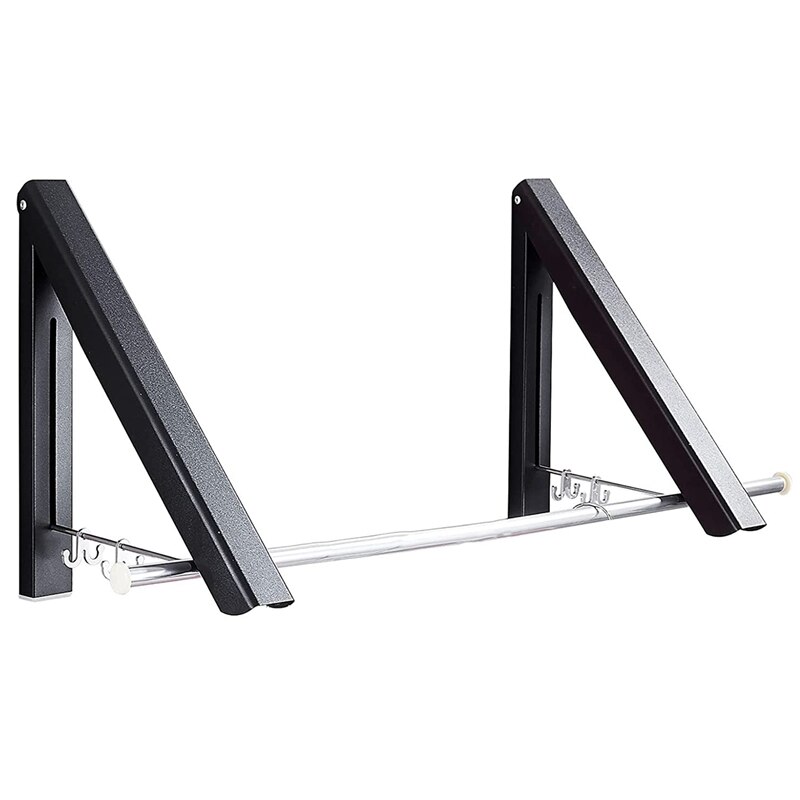 Kledingrek voor aan de Muur - Zwart - 127 cm Lang - Inklapbaar en