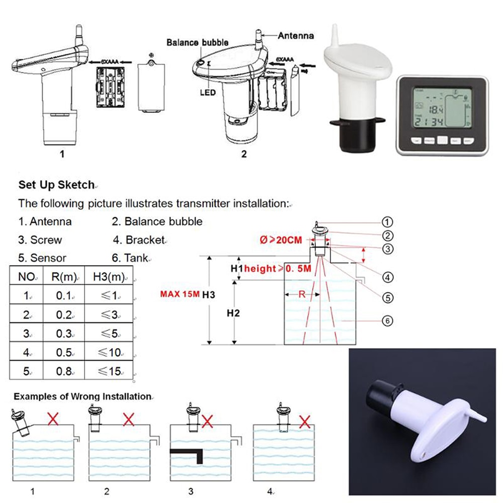 -40 ~ 60 måle rækkevidde niveau gauge tank transmitter og trådløst termometer ultralyd niveau flowmåler 0.5 ~ 15m dybde niveau meter