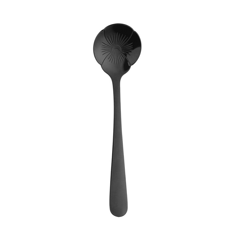 Cuillère à mélanger dorée en acier inoxydable, 2 pièces, de fleurs, petite cuillère à café, thé, sucre fantaisie Dessert cuillère à café Bar café vaisselle: 2black