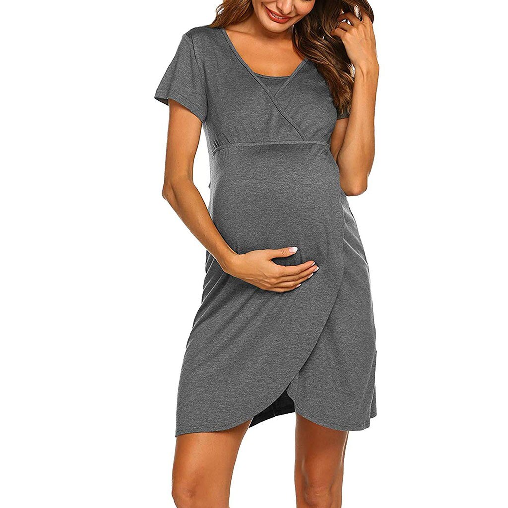 4# Stripe Dresses For Women Pregnant Maternity Tunic Breastfeeding Summer Round Neck Maternity Dress Dresses For Women: Gray / XXL