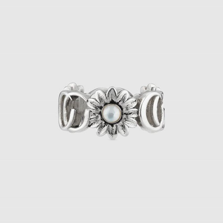 Fashionable retro flower letters sterling silver ring