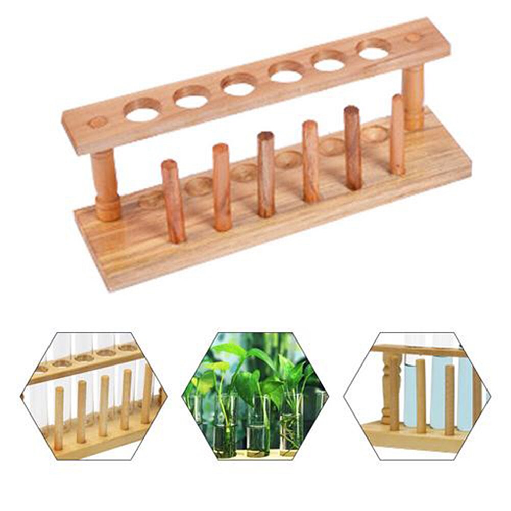 6 Holes laboratory Test Tube Rack Laborator Testing Tubes Clip Holder Stand Shelf Dropper Wood With 6 Stand Sticks Lab Supplies