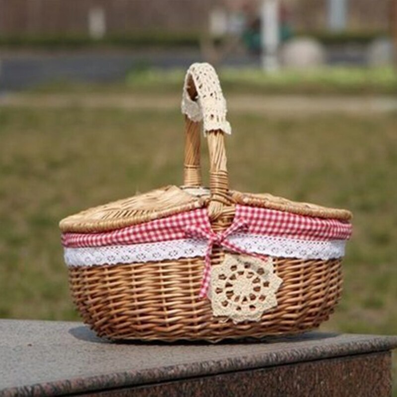 Hand Made Rieten Mand Rieten Camping Picknickmand Winkelen Opslag Belemmeren En Handvat Houten Kleur Rieten Picknickmand