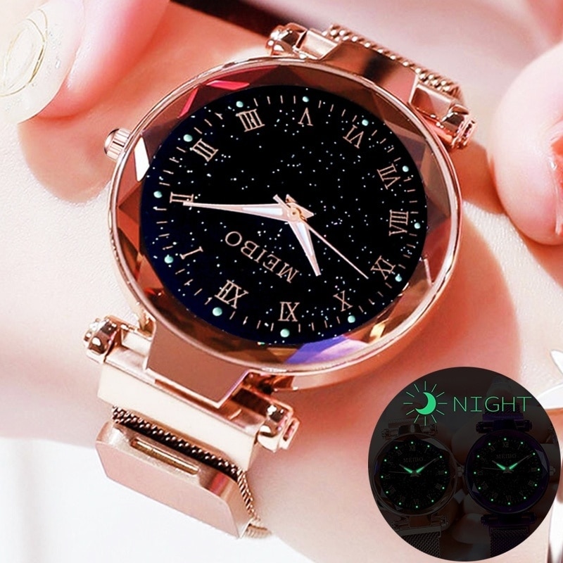 Relogio Feminino Women Starry Sky Watches Magnetic Mesh Belt Watch Women Dress Luminous Quartz Wristwatch Zegarek Damski