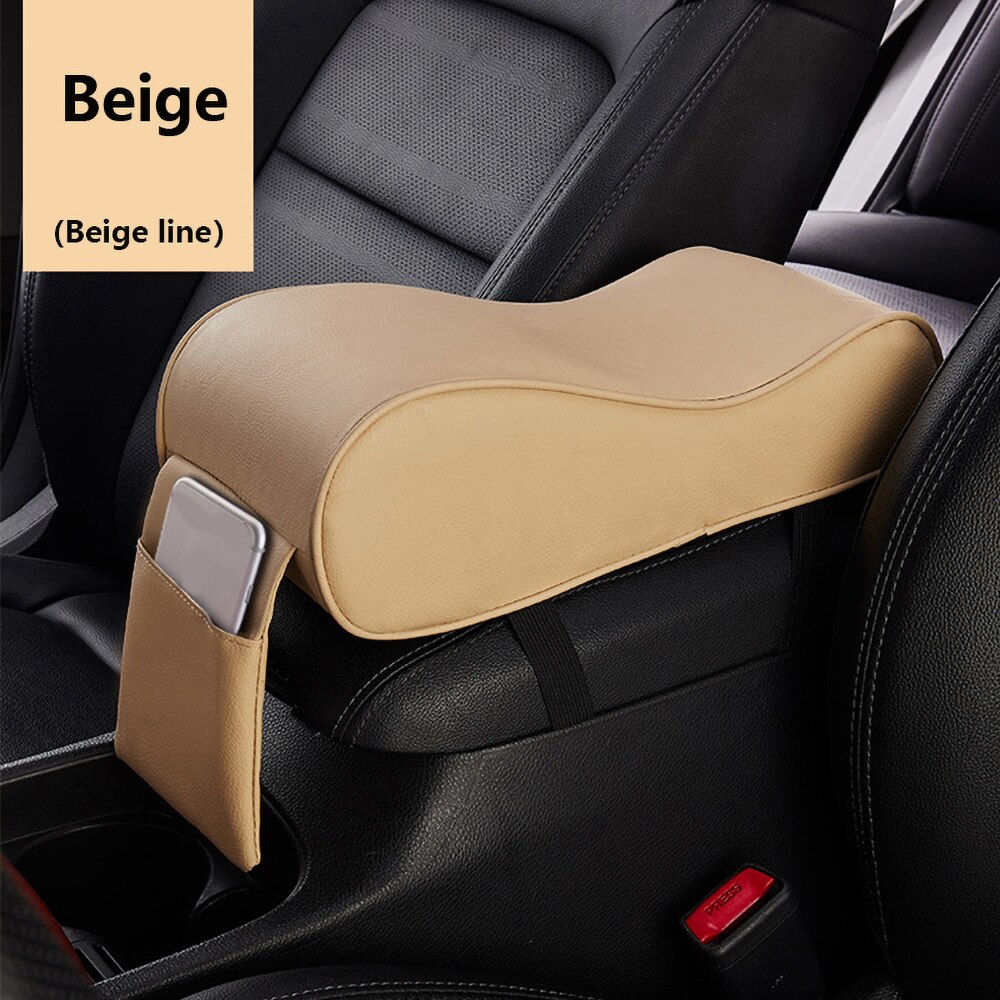 Accoudoir en mousse à mémoire de forme pour voiture, coussin de Console centrale, tapis d'oreiller avec support pour téléphone portable, sac de rangement, boîte d'accessoires de voiture: Beige