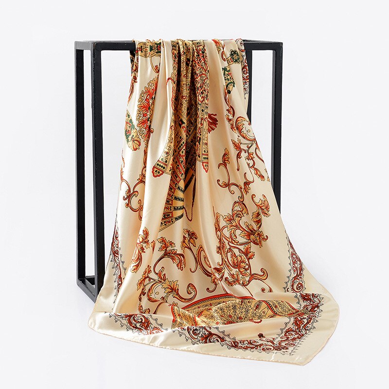 Silke satin sjal kvinnor hår halsduk rosa hhaki tryck hijab scarfs fyrkantiga sjalar och omslag halsdukar för dam 90*90cm: 15