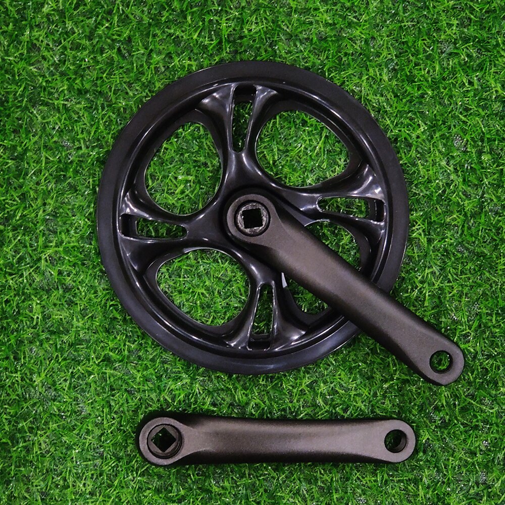 Juego de bielas de bicicleta 48T 170mm 152mm, juego de manivela de doble cubierta de plástico de velocidad única, piezas de rueda dentada de bicicleta plegable con orificio cuadrado: 48T Black 152mm / Single cover