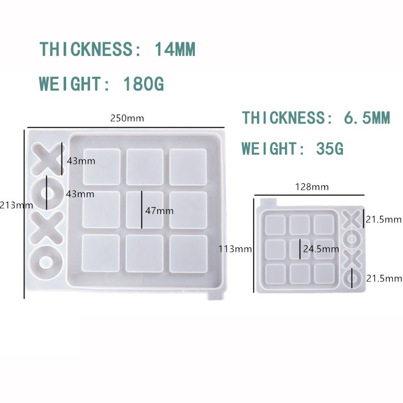 Tic-tac-toe okse skak spil silikone spejl form til gør-det-selv smykker tilbehør fremstilling af epoxyharpiks: 2 stk sæt