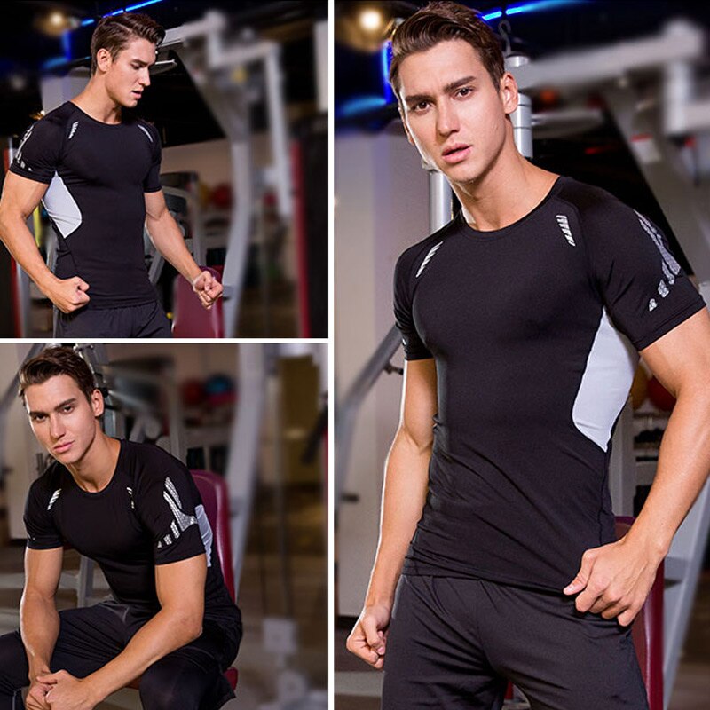 EURunning T-Shirts Men Breathable Quick Dry Fit Sport Training Exercise T Shirt Men Compression Tights Gym Shirts Sport Top Tees