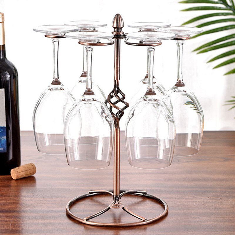 Tabletop Wine Rack Stand Hanging Drinking Glasses Stemware Storage Rack Shelf Wine Glass Cup Holder Display 6 Cups Rack